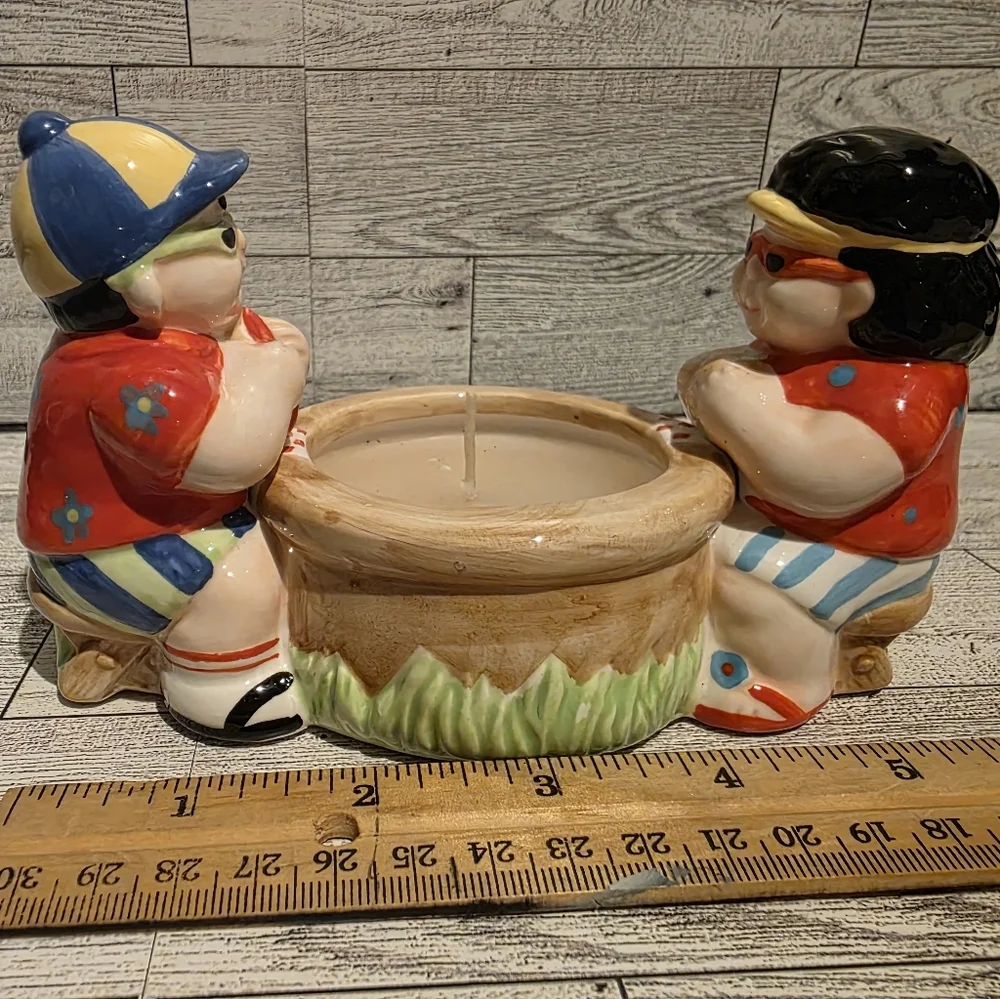 Ceramic Boy and Girl Candle Holder - Colorful Accent by